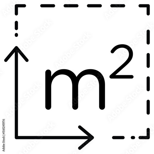 m2 area unit icon Black and white outline flat sign vector