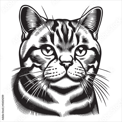 American Shorthair Cat Outline Vector Art