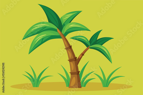 Tropical Paradise Lush Palm Trees and Vibrant Greenery Illustration