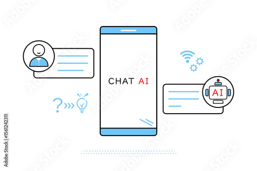 スマホを使って人間とAIが会話をする状況をイメージしたイラスト