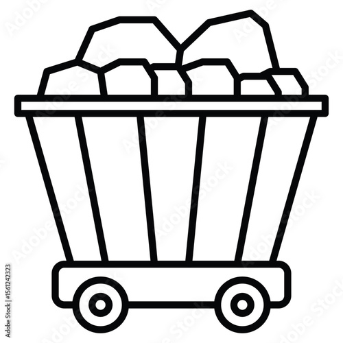 Mining Cart icon Black and white outline flat sign vector