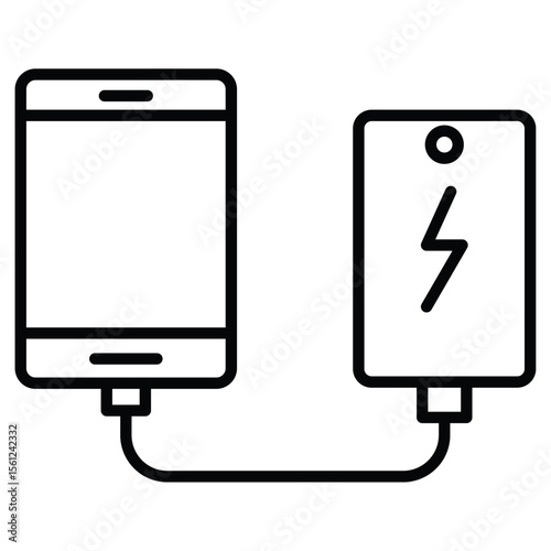 Mobile Charging with Power Bank Icon Black and white outline flat sign vector