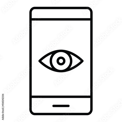 Mobile Eye Icon Black and white outline flat sign vector