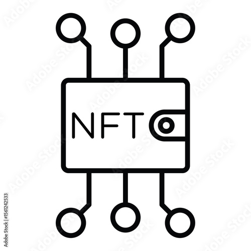NFT wallet icon Black and white outline flat sign vector