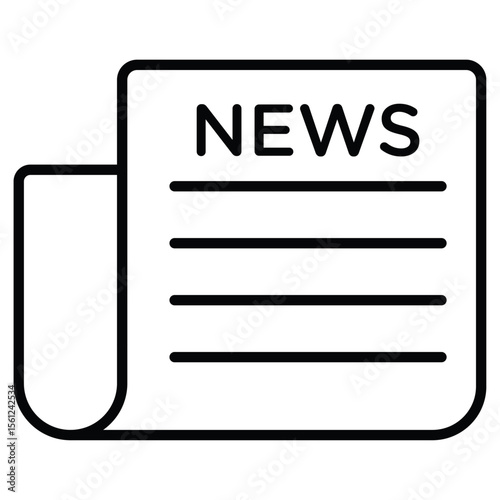 Newspaper icon Black and white outline flat sign vector