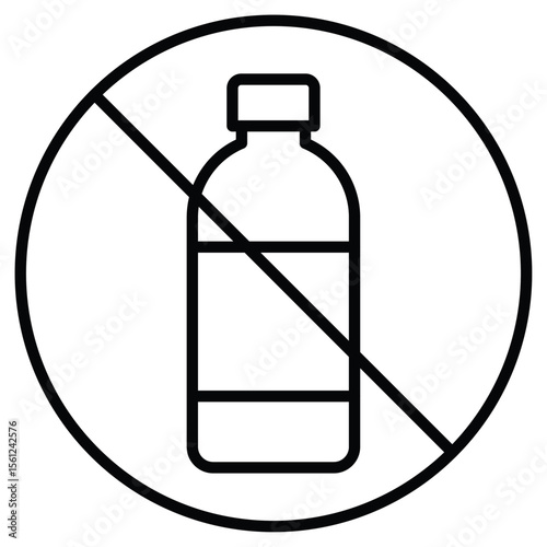 No plastic bottle icon Black and white outline flat sign vector