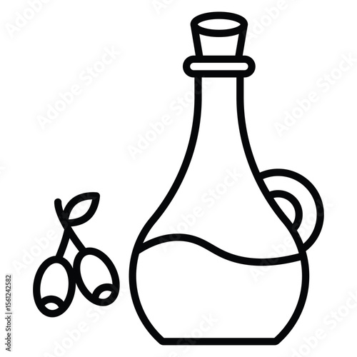Olive oil icon Black and white outline flat sign vector
