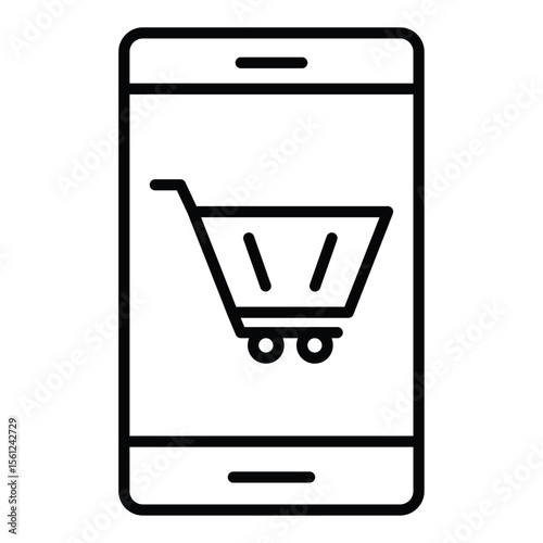 Online Shopping icon Black and white outline flat sign vector