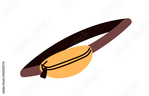 Cross-body bag. Small unisex crossbody purse, urban style accessory with long strap, pocket with zipper. Modern waist carry-on with belt. Flat vector illustration isolated on white background