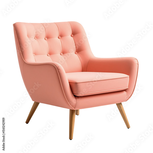 Minimalist coral lounge chair design isolated on white background modern aesthetic