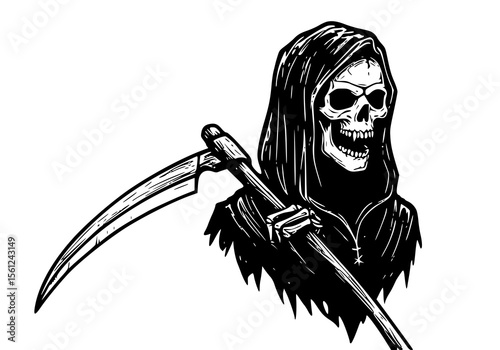 scary halloween skull, skeleton grim ripper, black and white 