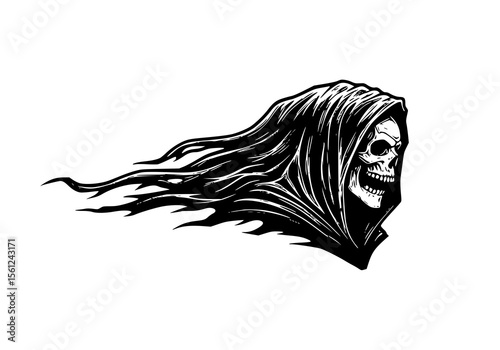 scary halloween skull, skeleton grim ripper, black and white 