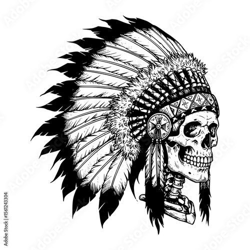 black and white Indian skull clipart