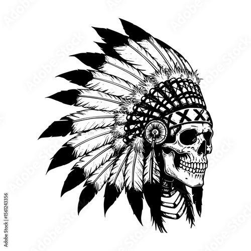 black and white Indian skull clipart