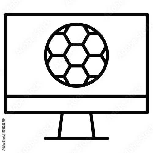 Soccer Live Match On TV icon Black and white outline flat sign vector