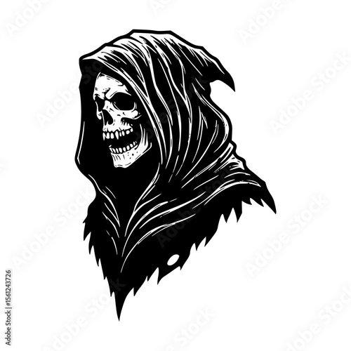 scary halloween skull, skeleton grim ripper, black and white 