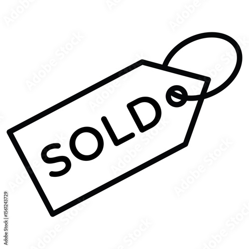 Sold icon Black and white outline flat sign vector