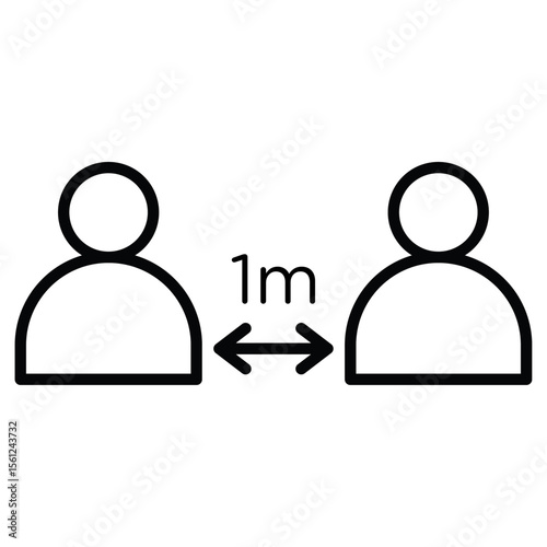 Social distancing icon Black and white outline flat sign vector