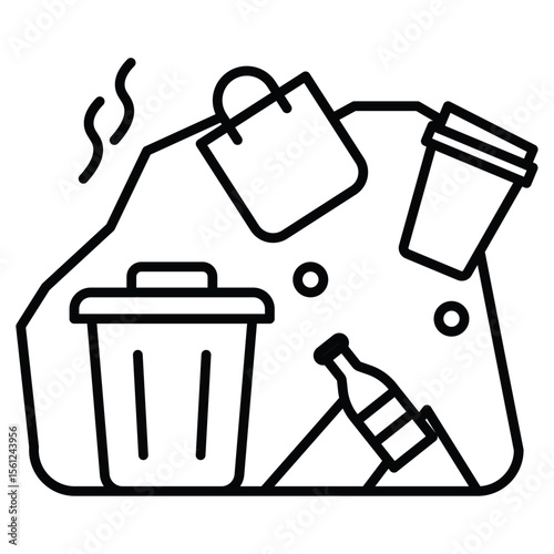 Solid waste icon Black and white outline flat sign vector