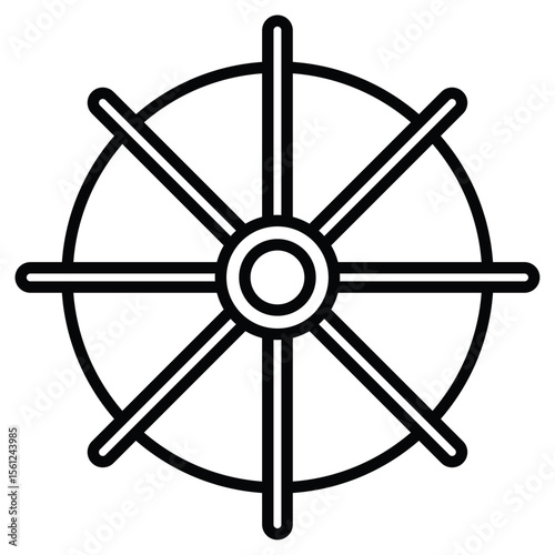 Steering wheel rudder icon Black and white outline flat sign vector