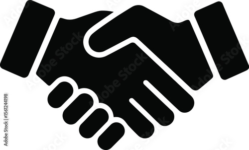 A black and white icon of two hands shaking
