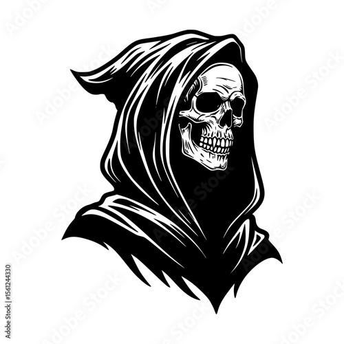 Vintage monochrome illustration of skeleton head 