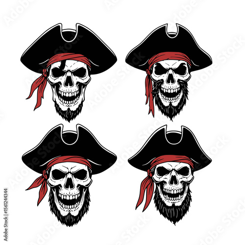 set of pirate skeleton head clipart