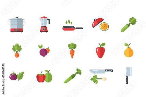 Vegetables and Kitchen Tools Illustration for Healthy Cooking