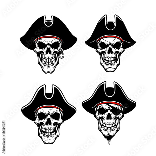 set of pirate skeleton head clipart