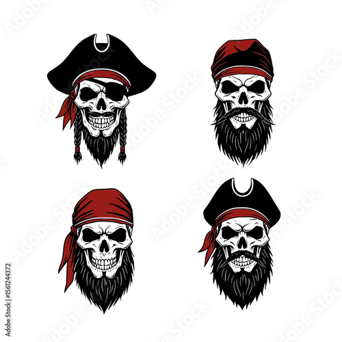 set of pirate skeleton head clipart