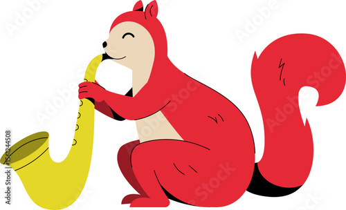 Squirrel Playing Saxopohone Vector Illustration