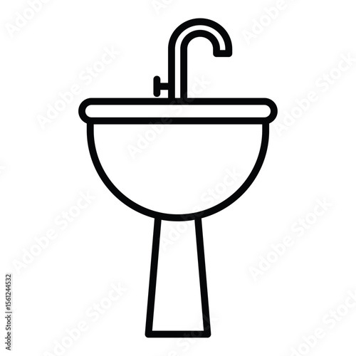 washbasin icon Black and white outline flat sign vector