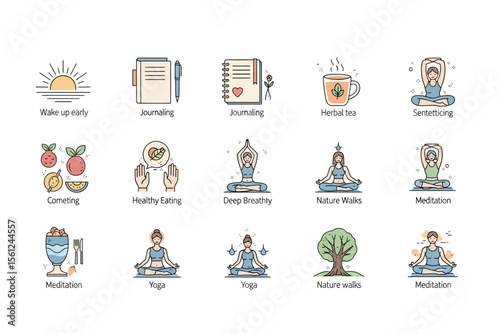 Wellness and Self Care Icons Collection for Healthy Lifestyle