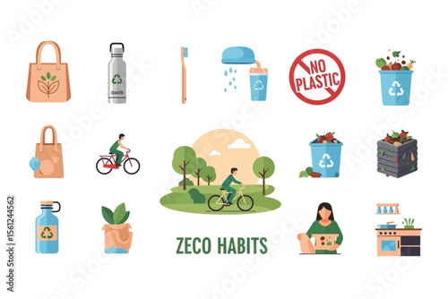 Eco-Friendly Lifestyle Habits Illustration Collection Zero Waste