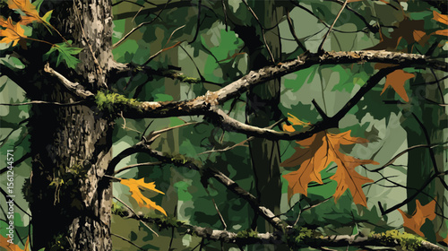 Real tree forest camouflage seamless pattern design pattern for hunting and military uniform. Hunting camouflage.