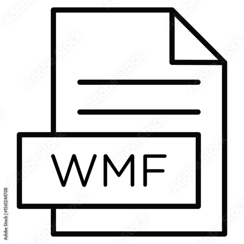 WMF File Document Icon Black and white outline flat sign vector