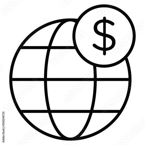 World Payment Transfer icon Black and white outline flat sign vector
