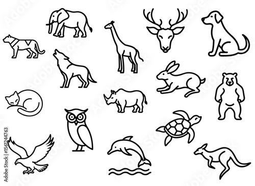 Creative Vector Silhouette Animals Line Art Icons – Unique Animal Designs