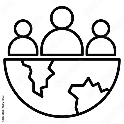World population icon Black and white outline flat sign vector
