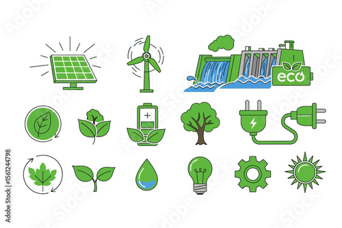 Illustrations Showing Alternative Energy Sources and Green Technology