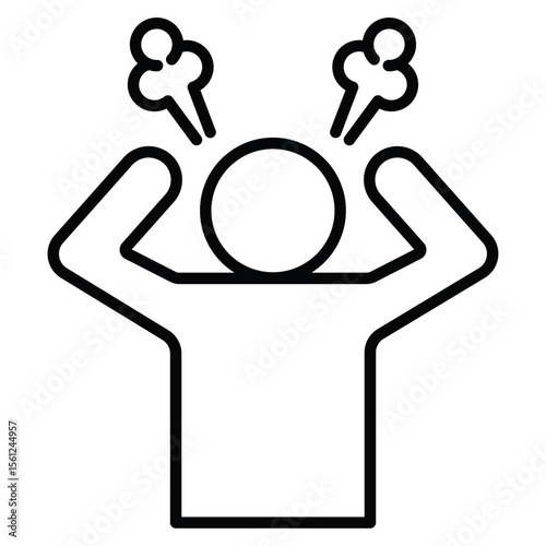 Angry person icon Black and white outline flat sign vector
