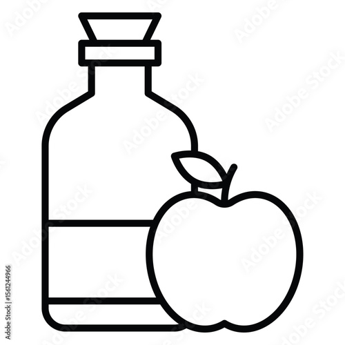 Apple cider vinegar Icon Black and white outline flat sign vector