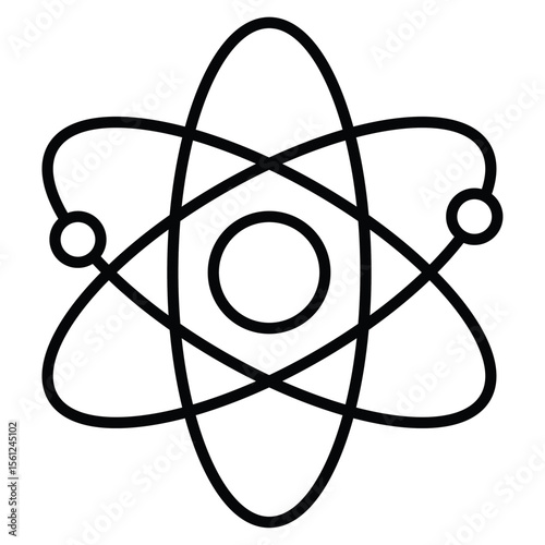 Atom scientific icon Black and white outline flat sign vector
