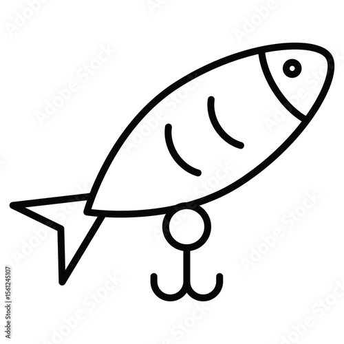Bait Fishing Minnow icon Black and white outline flat sign vector