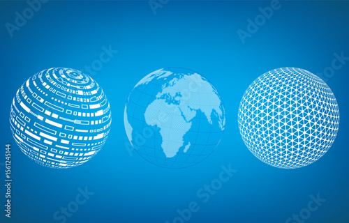 Vector global element collection. World globe icon. Abstract wireframe geometric planet earth logo, linear global worldwide network symbol, modern round web sign. 