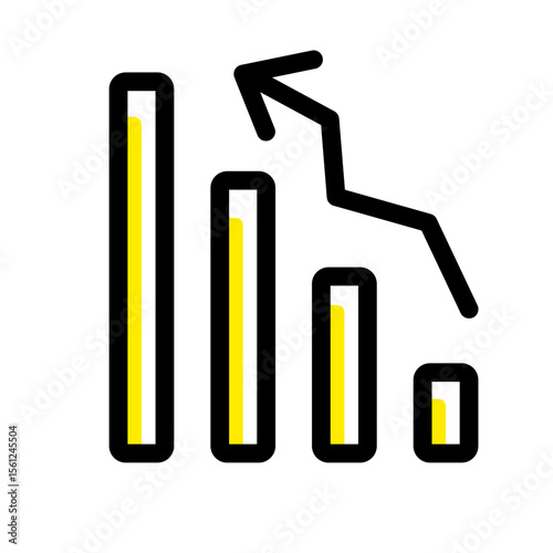 Abstract four bar chart showing data decreasing on a white background transparency