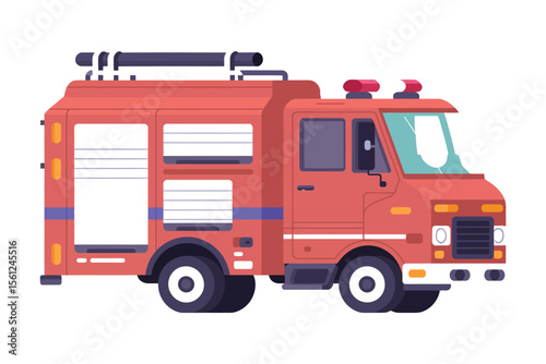 Flat Style Fire Truck Graphic – Rescue and Emergency Vehicle Art

