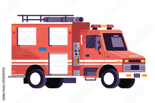 Fire Engine truck  Vector Art, Flat Design Emergency Vehicle