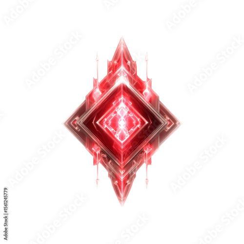 Luminous Red Crystal Gemstone with Intricate Geometric Design - Abstract Digital Art