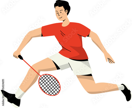 Man Playing Badminton Vector Illustration